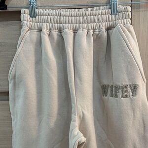 Women's Cream Joggers with Embroidered Detail